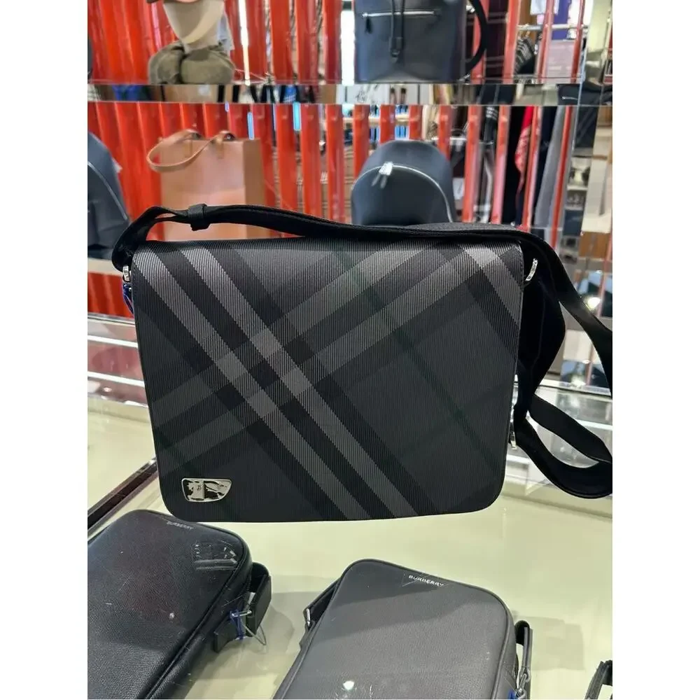 Black Men's Plaid Crossbody Messenger Bag